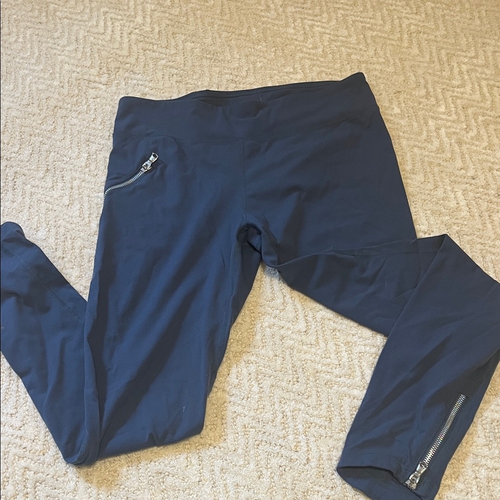 Navy Blue Leggings with Zipper Details